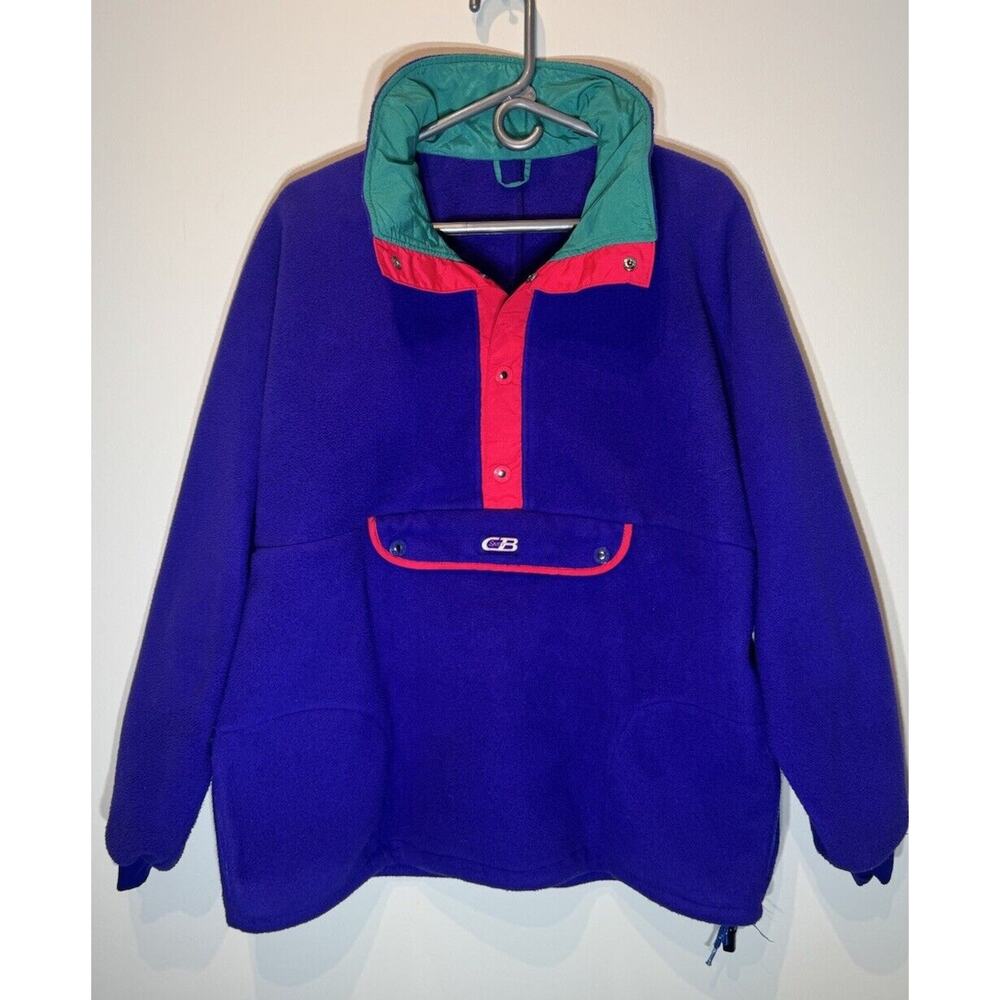 Vintage CB Sports Fleece 80s Bomber Jacket Large Purple Pullover Ski Hoodie USA